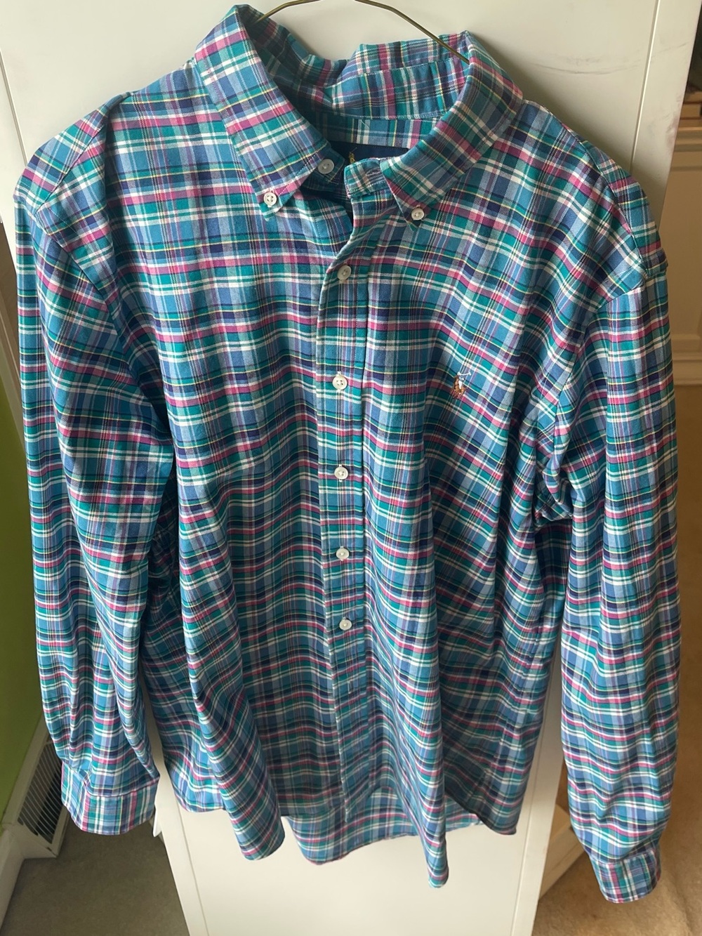Polo by Ralph Lauren Teal and Pink Plaid Button-Down Shirt